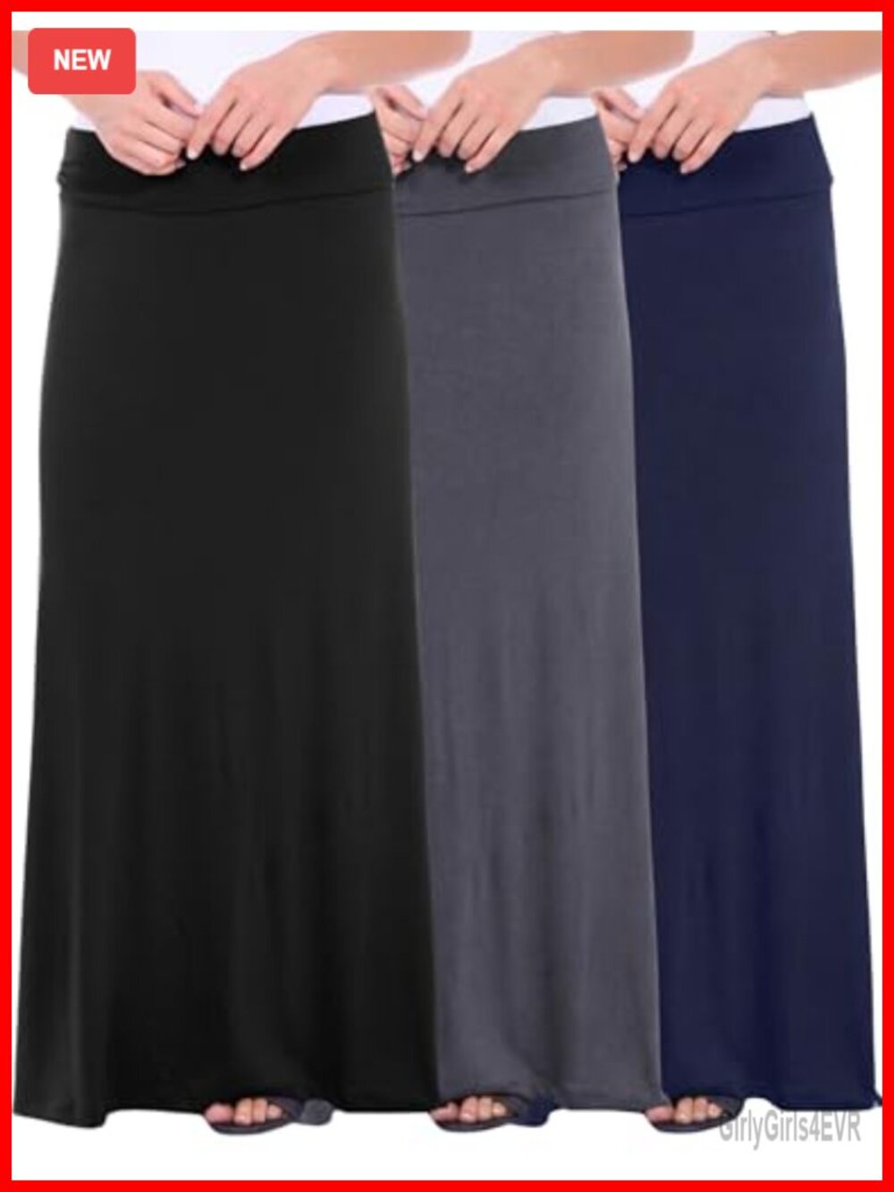 Long Maxi Skirt for Women Flowy A-Line High Rise 3 Pack